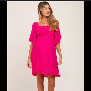 Fuschia Short Sleeve Maternity Dress